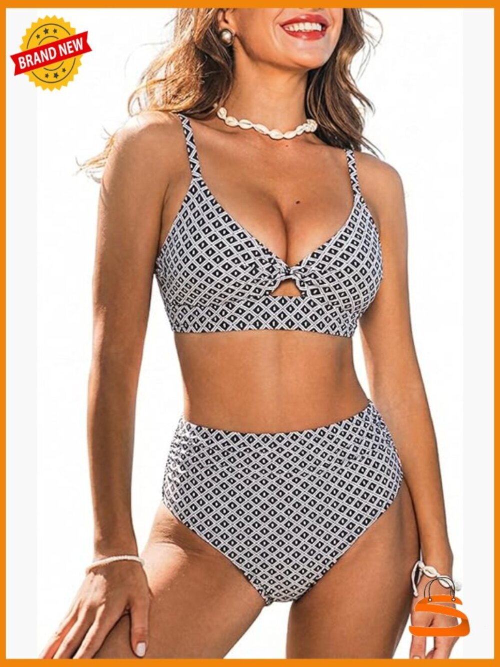 High Waisted Bikini Set with Twist Front Cutout Full Coverage Ruched